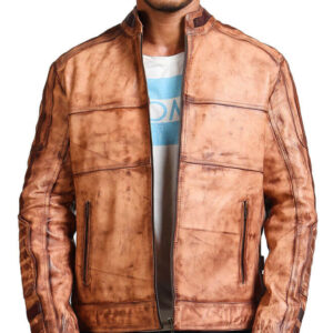 Vintage Tan Biker Leather Jacket