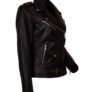Black Belted Leather Jacket Women Bikers