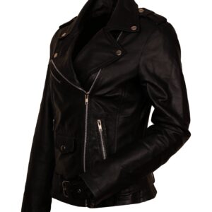 Black Belted Leather Jacket Women Bikers