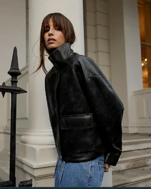 Funner Neck Black Jacket Women