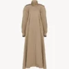 High-Neck Long Trench Coat In Cotton Gabardine